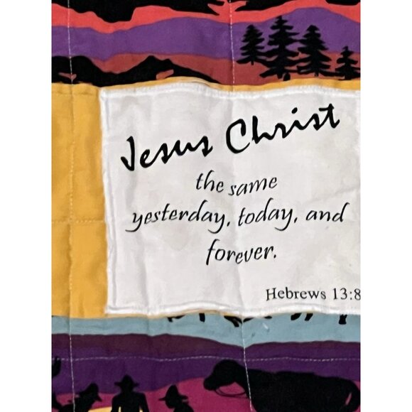 Handmade Quilted Throw Bright Southwest Christian Jesus Bible Quote 57” X 41” - Picture 5 of 7